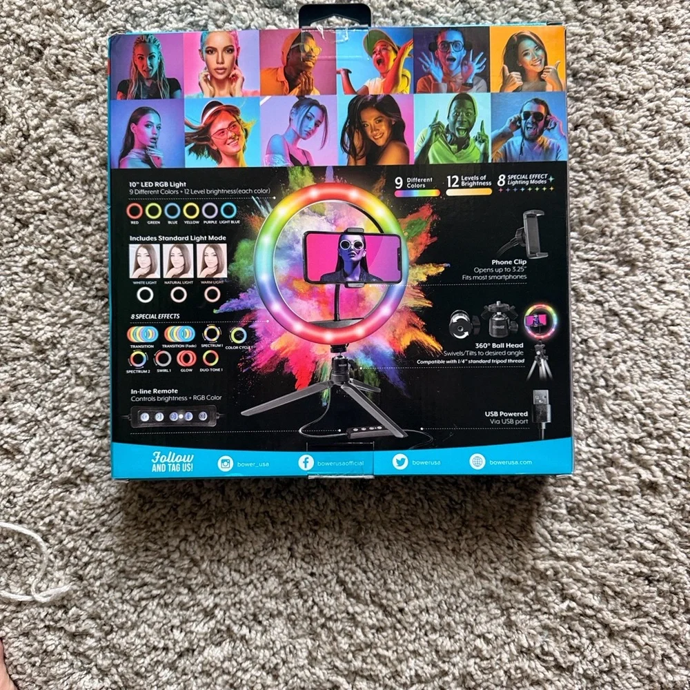 Bower 10" RGB Tabletop Ring Light with Phone Holder - Black - Picture 5 of 6